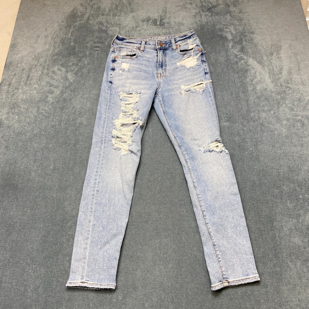 American Eagle Jeans Womens 0 Blue Denim Distressed Pockets Light Wash Mid Rise